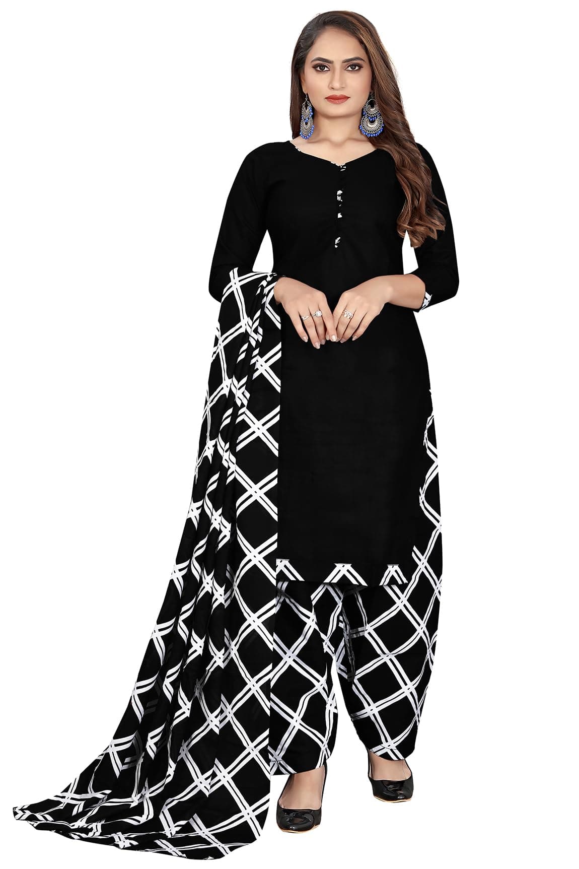 Monira Black Cotton Blend Printed Salwar Suit (Ready To Wear_S-Size)