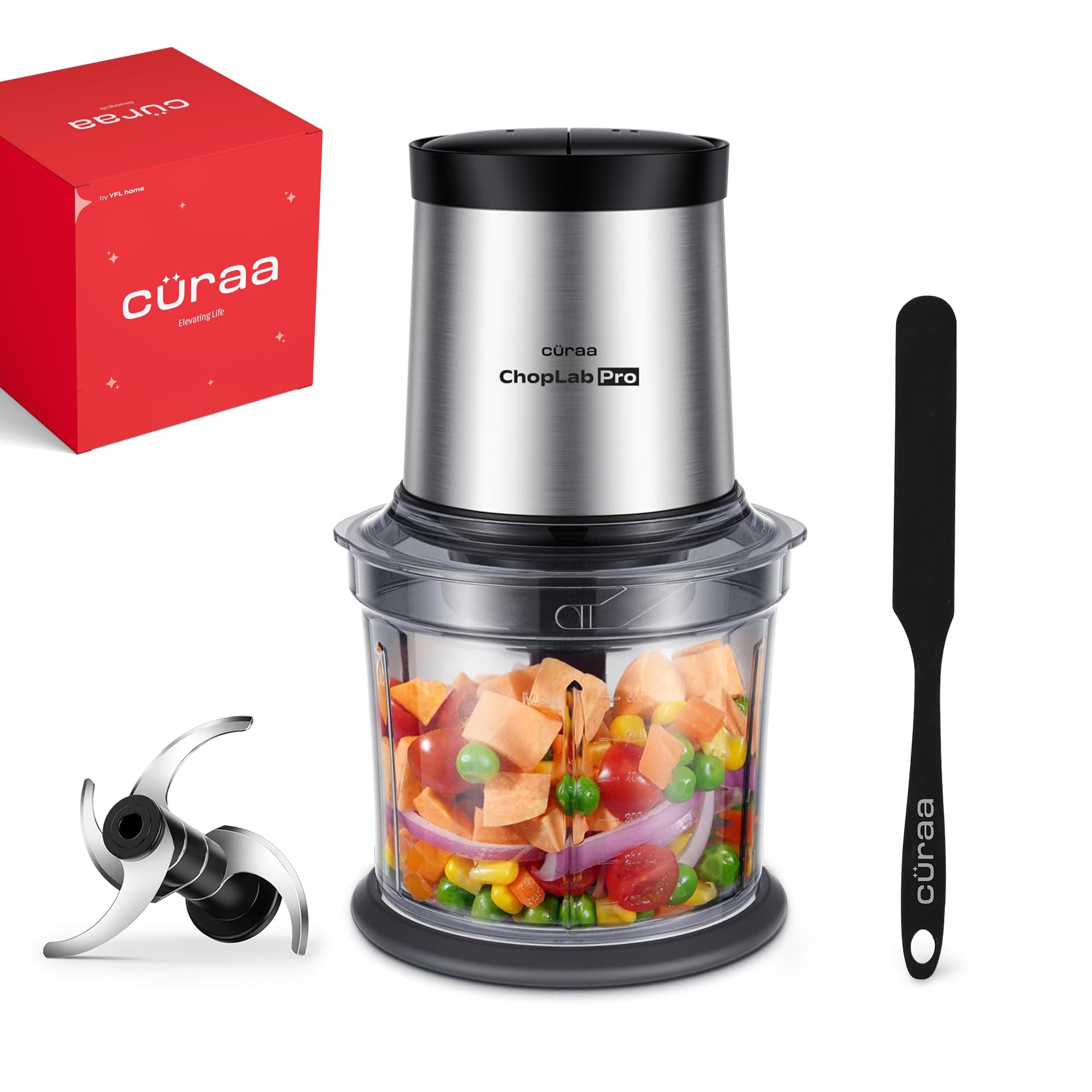 CÜRAA ChopLab Pro Electric Vegetable Chopper & Meat Mincer | 300W Pure Copper Motor | 900ml Food-Grade Bowl | Onion Garlic Herb Cutter | By Chef Sanjyot Keer | 2 Yr Warranty