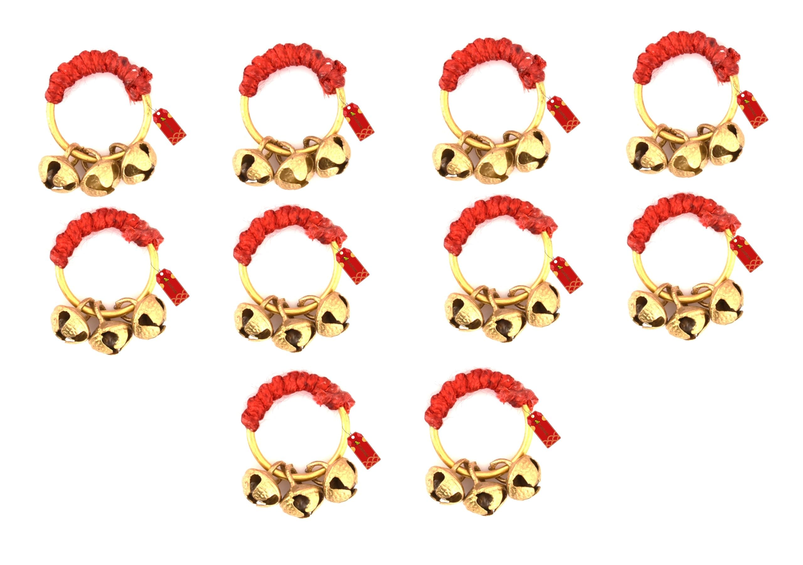 UAPAN Ghungroo Kadi Fingers for Puja Aarti Hand Finger Clapping Ring Cymbals Pooja Bhajan Set Pair Musical Instrument finger cymbol (Red, pack of 5 pair)