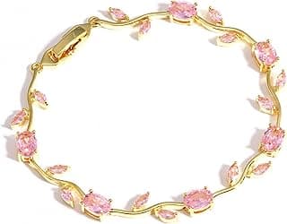 Generic finistra® Tulip Bracelet for Women Stylish | Gold Plated Pink Crystal Floral Jewellery | Adjustable Chain for Women & Girls Stylish | Elegant Tulip Bracelet for Women, Party & Daily Wear Accessory
