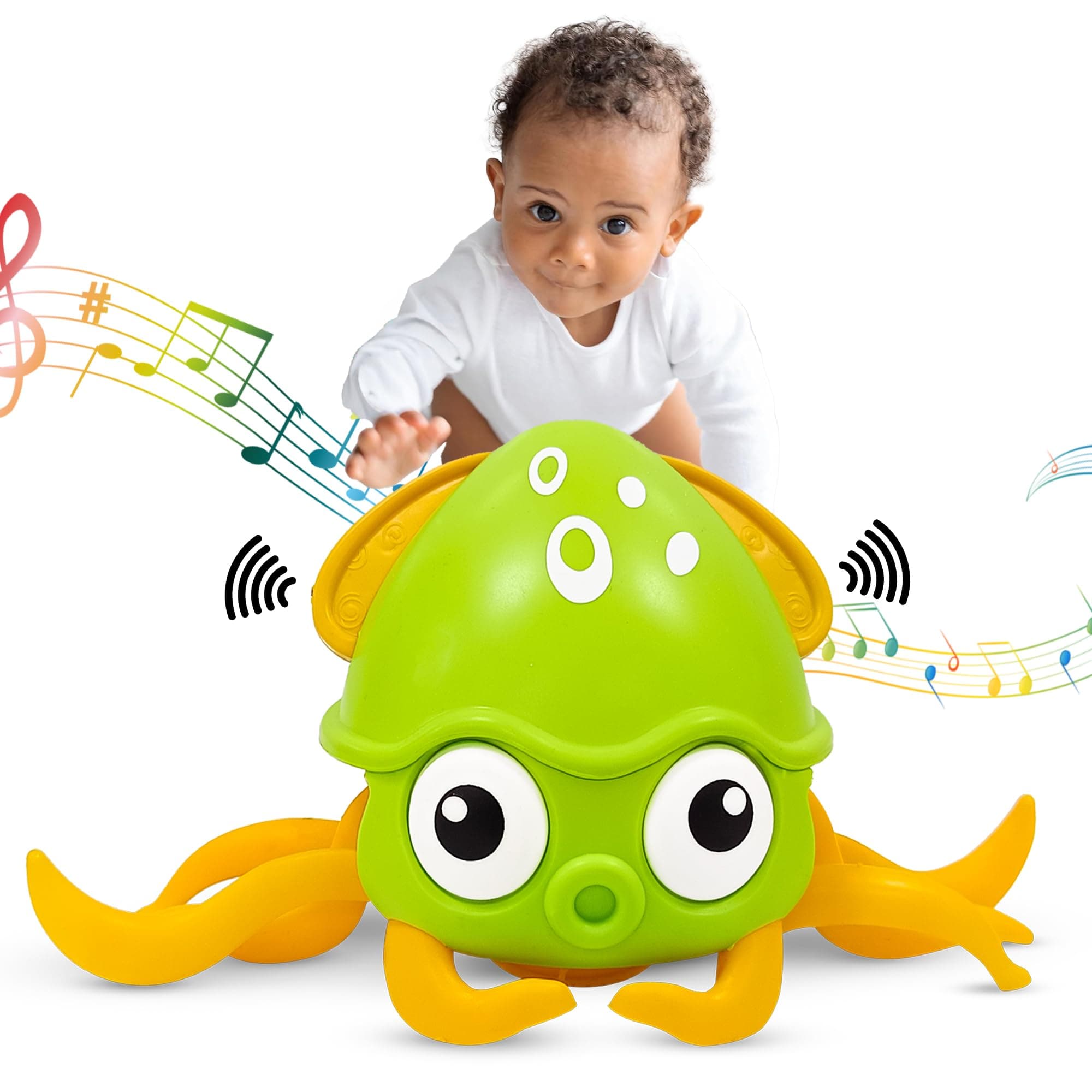 KIPA Gaming Full Fun Baby Musical Octopus Crawling Toy for Kids | Interactive Dancing Octopus with Music and LED Lights | Automatically Avoids Obstacles | Tummy Time Toy for Infants (Octopus - Green)