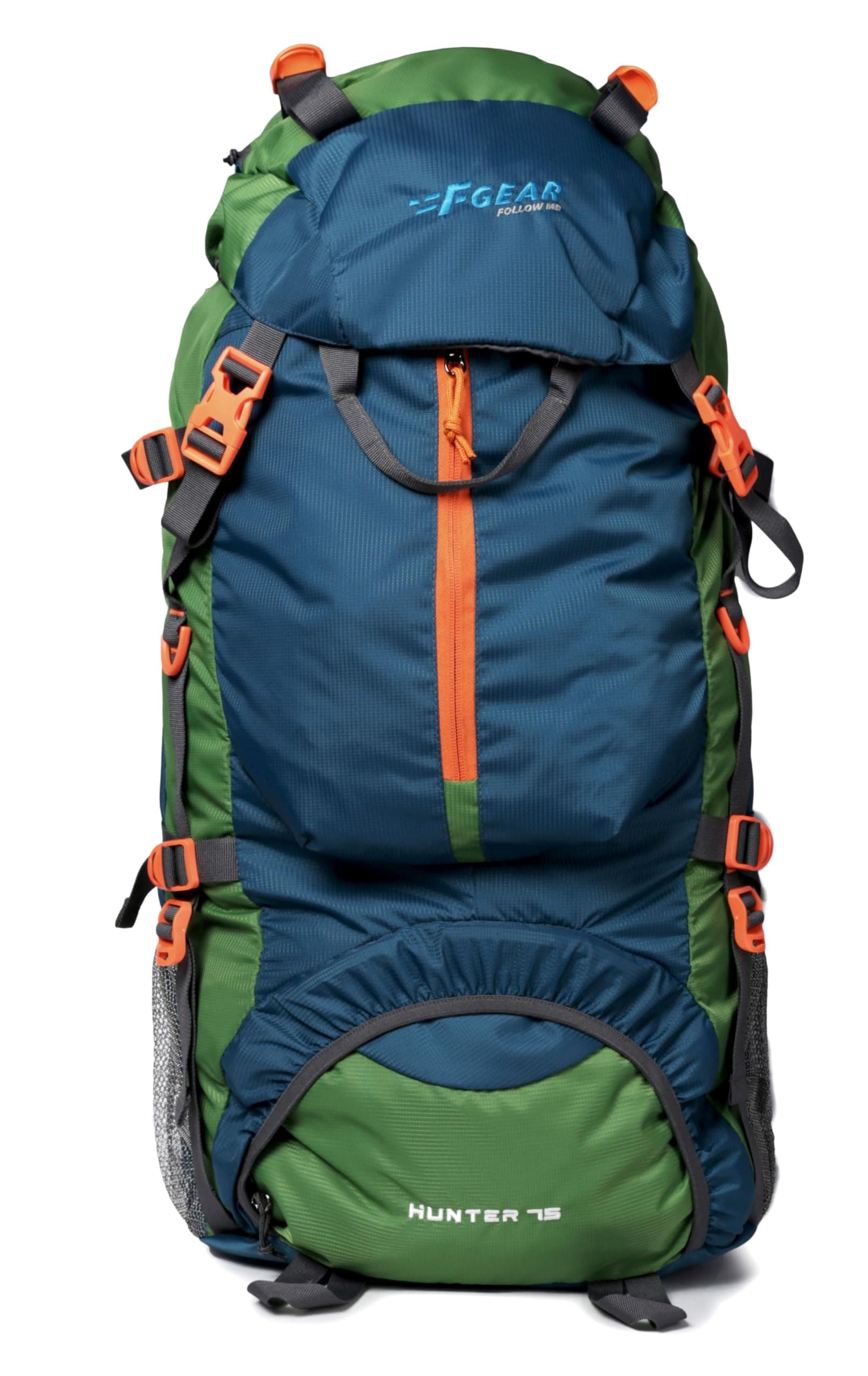 F Gear Hunter Blue 75L Large Trekking Backpack with Rain Cover|Rucksack Bag for Men Women|Drawstring|Shoe Pocket|Water resistant|Light Weight|Hiking Daypack Weekender Camping Outdoor Camps Bag