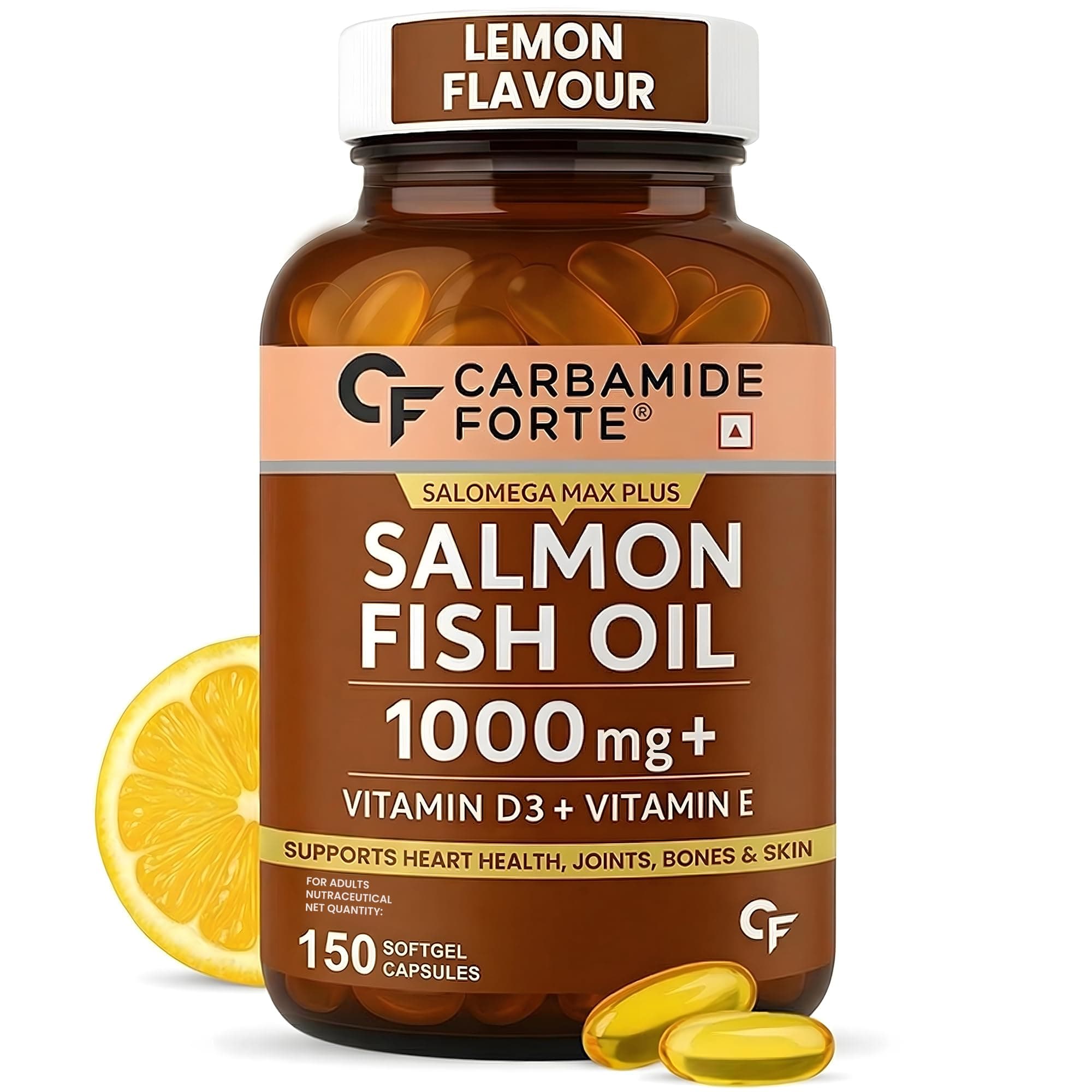 Carbamide Forte Salmon Omega 3 Fish Oil Capsules | Salmon Fish Oil Omega 3 Capsule 1000mg For Men & Women | Omega3 Fishoil Supplement For For Heart, Joints, Bones & Skin - 150 Softgels