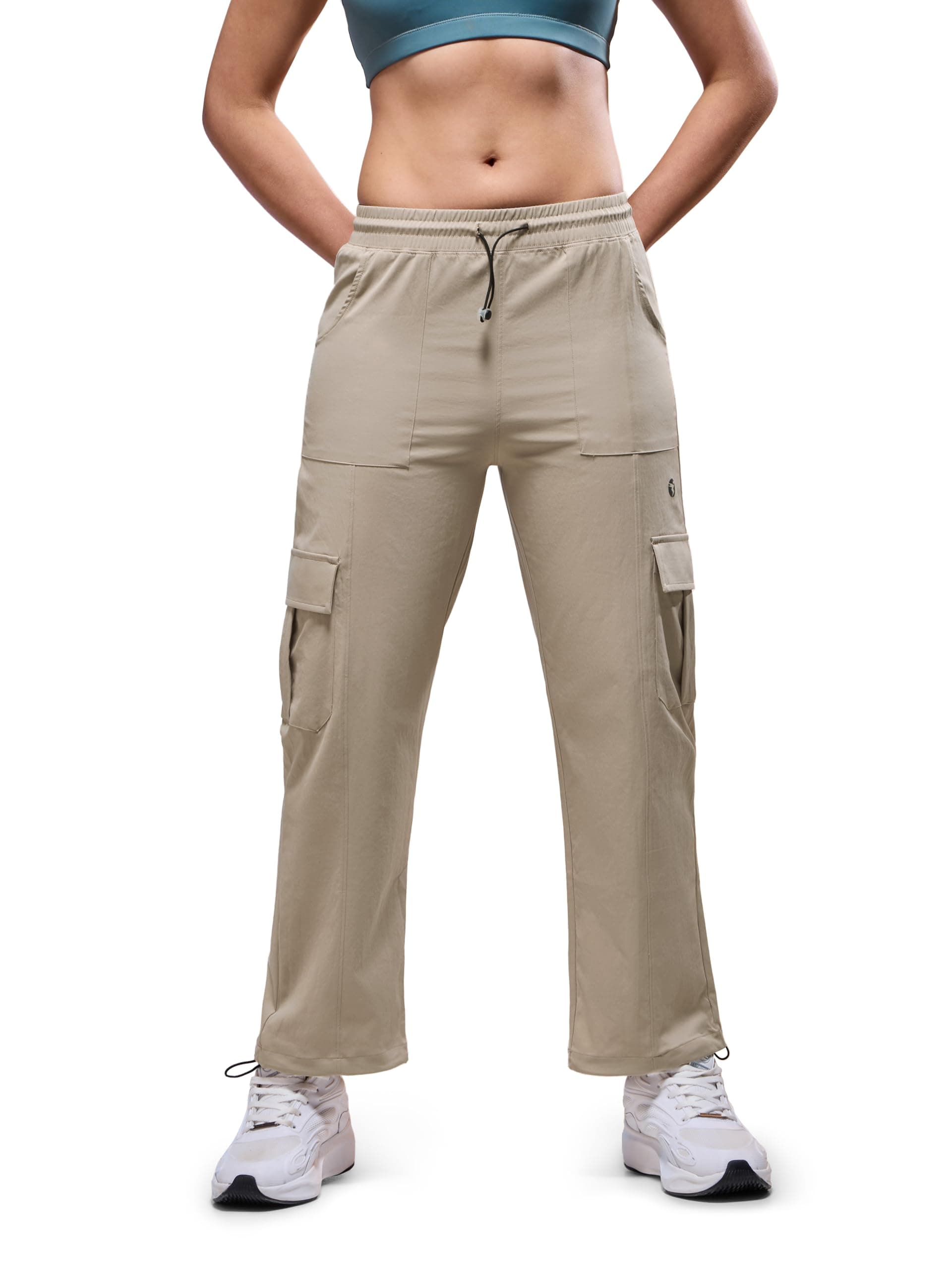 TECHNOSPORT Women's Solid Straight Fit Parachute Cargo Pants with TS-Flexi, Quick Dry for Gym, Sports and Regular Use
