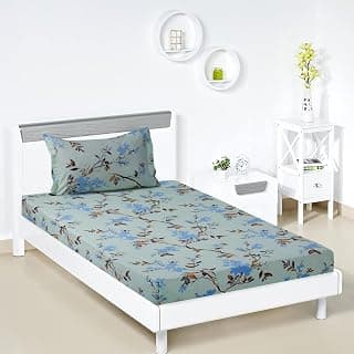 Amazon Brand - Solimo Forest Bliss 144 Tc 100% Cotton Single Bedsheet with 2 Pillow Covers, Light Green, Floral