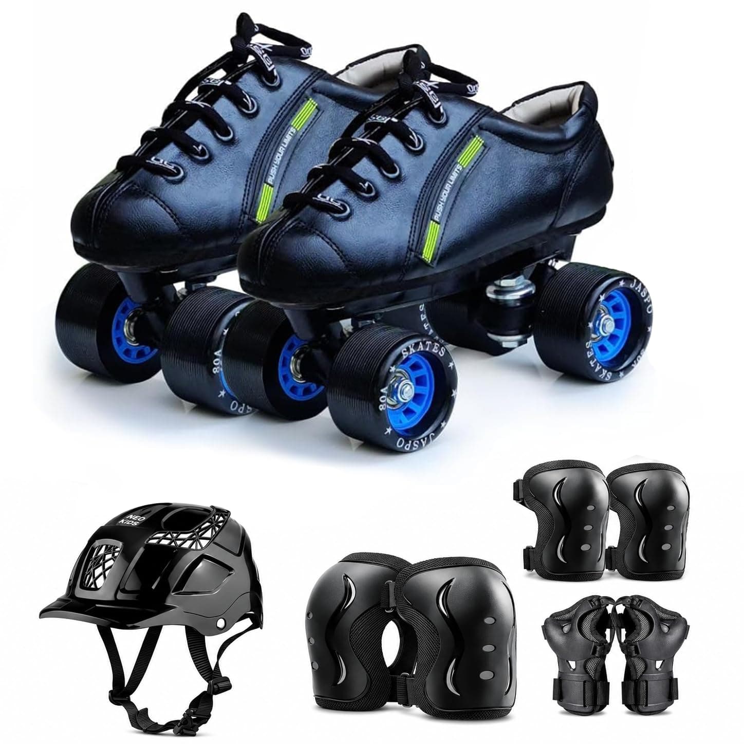 jaspo Hail Stone Pro Shoe Skate Combo Size-11 UK (for Age Group 4-5 Years), Unisex, Roller_Derby_Wheel (Sky Blue)
