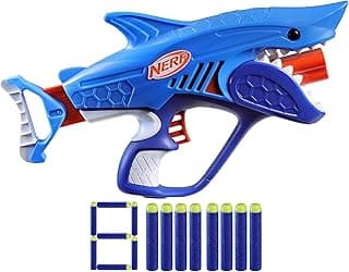Nerf Junior Wild Sharkfire Toy Gun, Easy Play Dart Blaster, 8 Elite Darts, Blaster Shark Toys for 6 Year Old Boys & Girls, Outdoor Toys