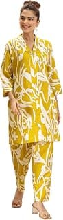Libas Mustard Printed cotton blend Co ords set for Women | daily wear | casual wear | office wear