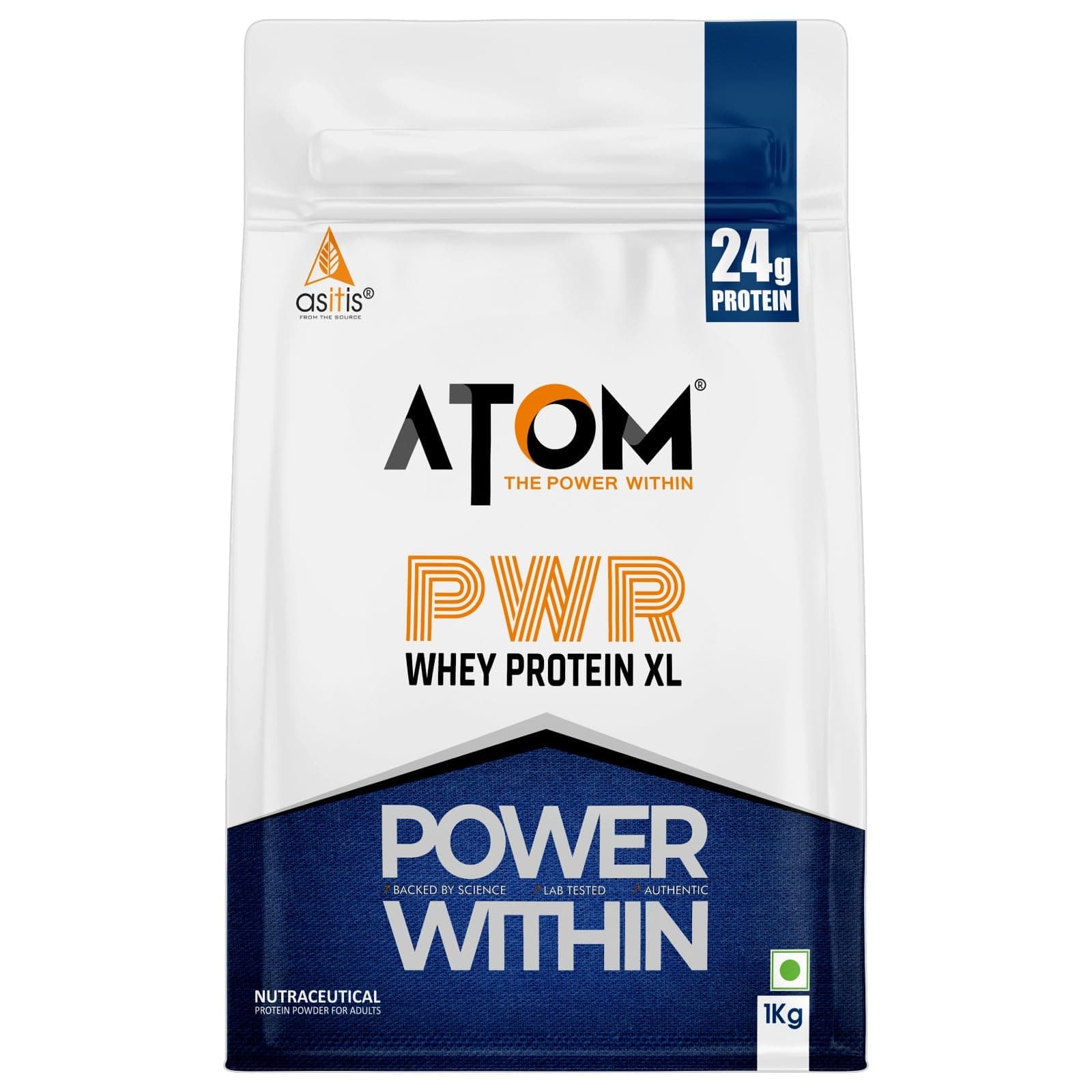 AS-IT-IS ATOM PWR Whey XL - Powered with Fermented Yeast Protein Isolate, 24g Protein, with DigeZyme®, Easy Digest, Lean Muscle Gains & Strength, Rapid Recovery, 1kg Kesar Kulfi