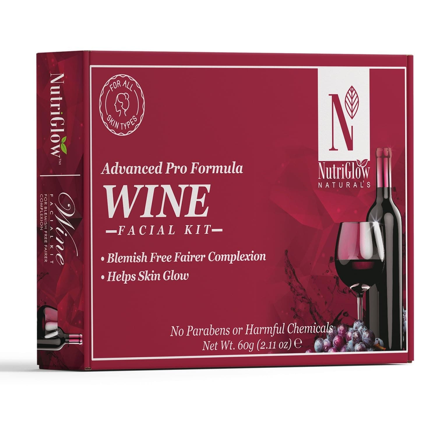 NutriGlow NATURAL'S Advanced Pro Formula Wine Facial Kit For Glowing Skin With Goodness Of Red Grape Extracts, Blemish Free, All Type of Skin Solution for men & women, 60 GM