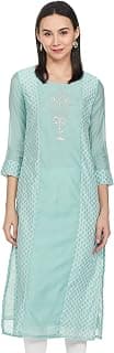 Indya Women's Jade Kurta Chanderi with Zari Embroidered