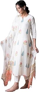GoSriKi Women's Cotton Blend Straight Printed Kurta with Pant & Dupatta
