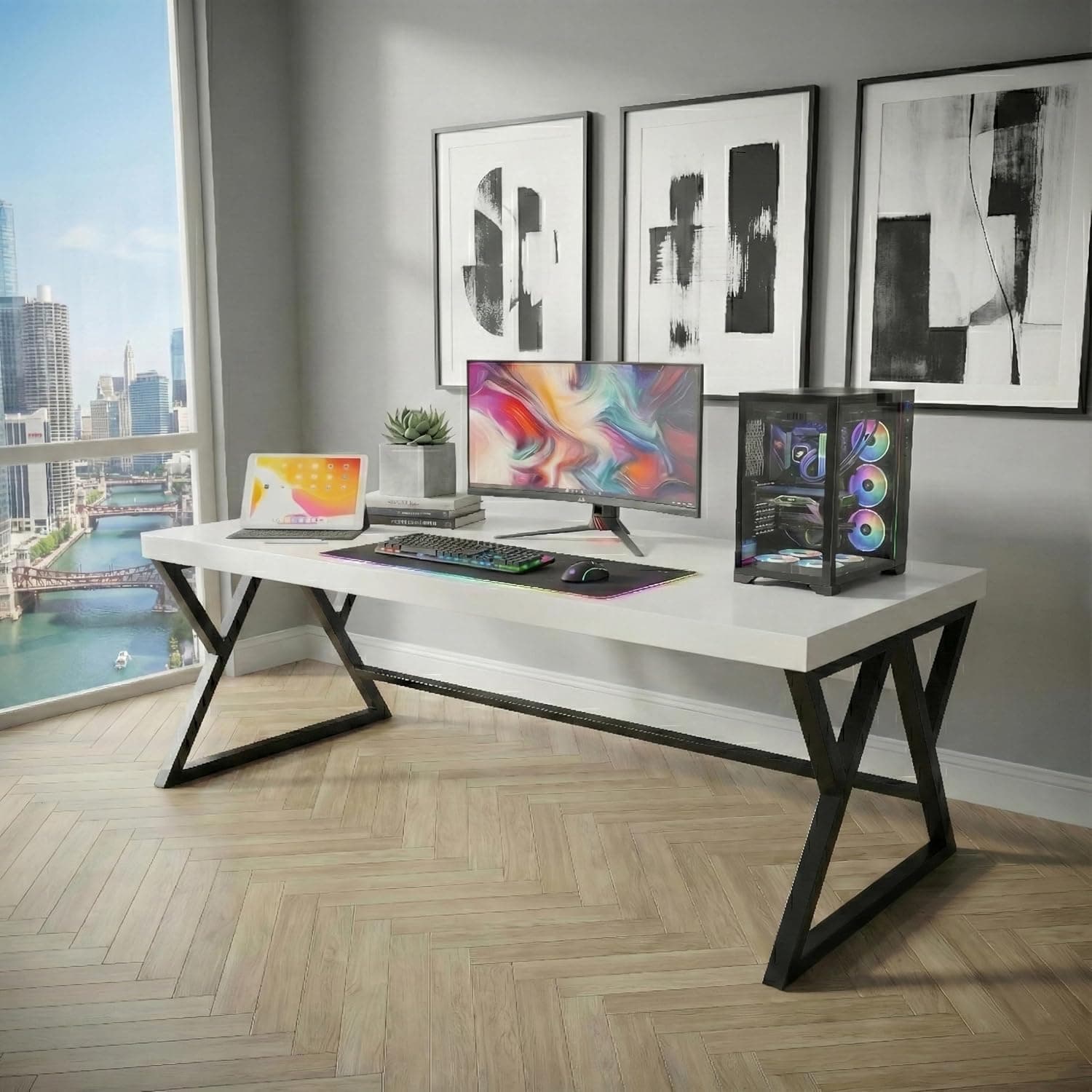 Klaxon Modern Computer Desk for Home Office and Work, 120 cm Engineered Wood Workstation Table with Storage, Riva White (Riva 120 White)