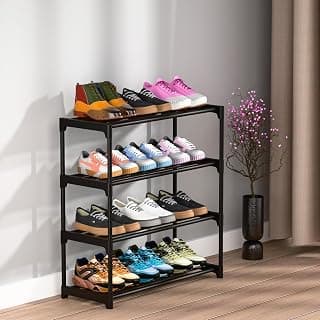 4 Tier Folding Shoe Rack with Top Shelf | Portable Shoe Stand for Bedroom, Living Room & Entryway | Space Saving Shoe Storage Organizer for Shoes, Slippers & Footwear