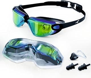 KONEX Anti-Fog Premium Swimming Goggles for Men & Women with UV Protection | Comes Along with Ear Plugs & Nose Pin | Ideal for Children & Adults (Mercury) (Rainbow Mercury)