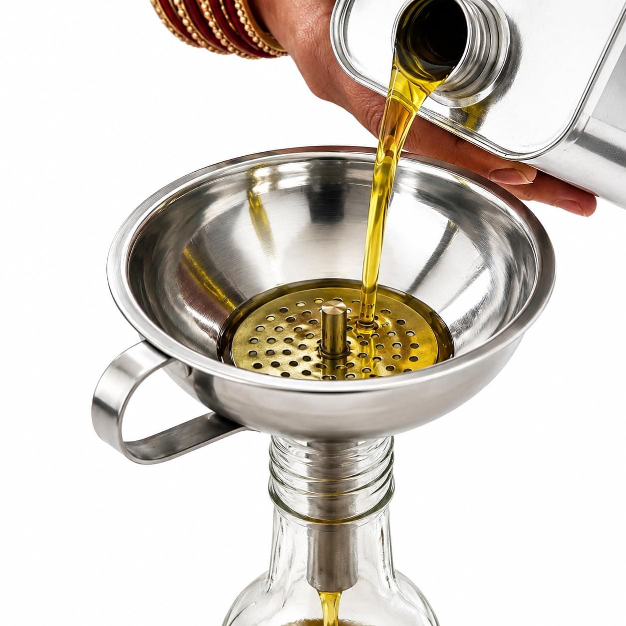 Stainless Steel Funnel with Filter | Wide Mouth Kitchen Funnel for Oil, Juice, Liquids, Powders & Spices | Rust Resistant Metal Funnel for Bottles and Jars | Removable Strainer
