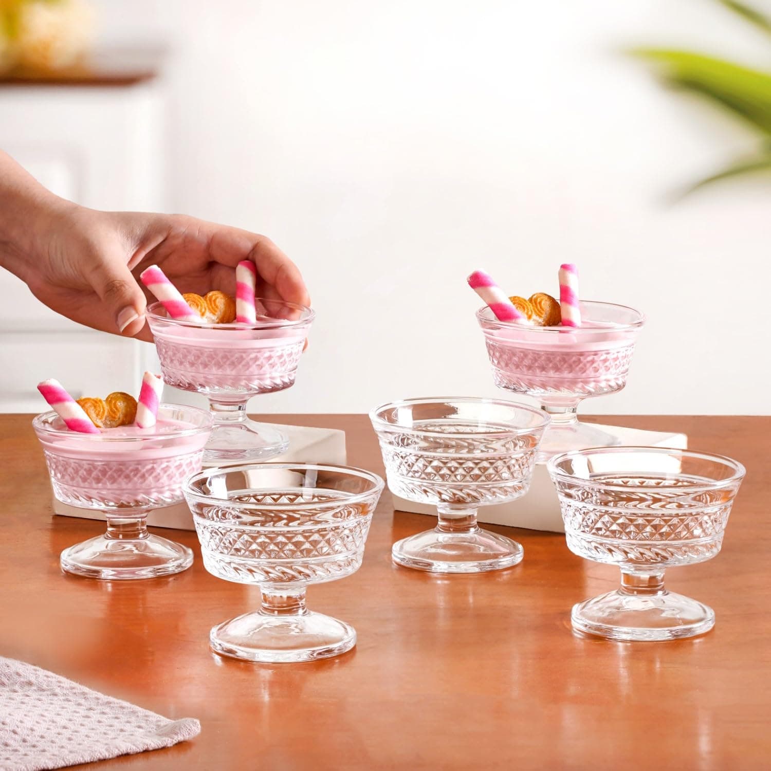 Nestasia Transparent Glass Bowl Set of 6 for Ice Cream (120ml Each) - Diamond Textured Dessert Bowls for Sundae, Sweets & Pudding | Food Safe & Heat Resistant - Perfect for Gifting
