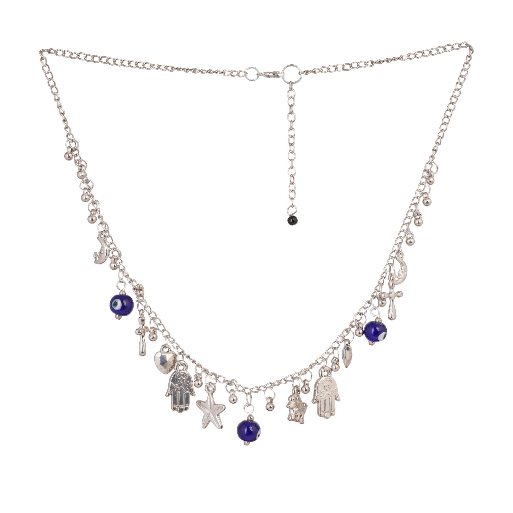 Shreyadzines Stylish Turkish Blue Evil Eye Charms Good Luck Trendy Statement Chain Necklace for Women and Girls