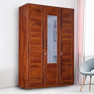 HomeTown Antwerp Engineered Wood Three Door Wardrobe in Sheesham Colour
