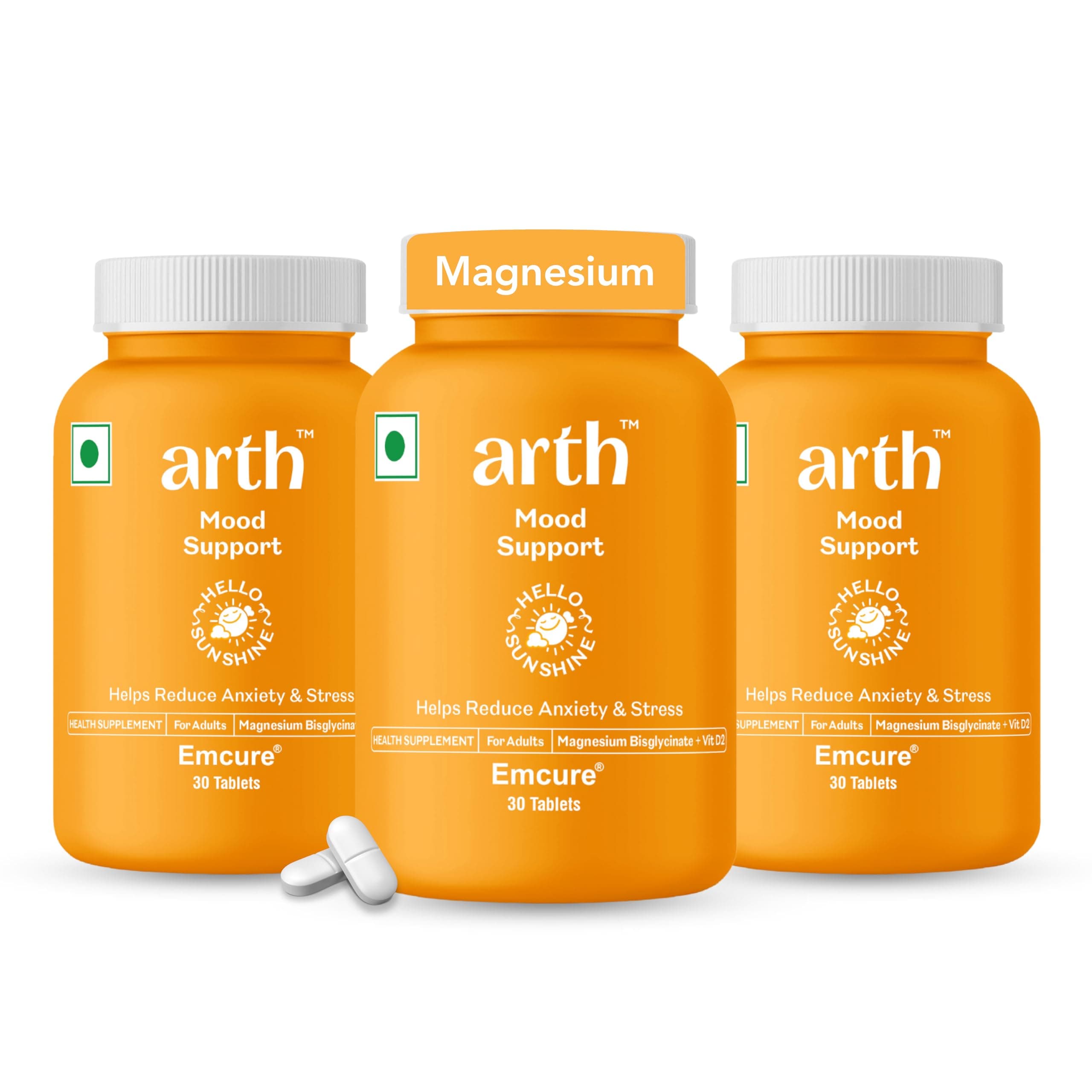 Arth Chelated Magnesium Bisglycinate Supplement | With Vitamin D2 & B6 | High Absorption 1000mg Magnesium Bisglycinate complex for Muscle Recovery, Relaxation & Better Sleep | Stress & Anxiety Support | 90 Veg Tablets | For Men & Women