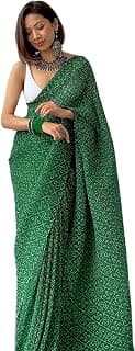 MISILY Women's Full Crushed Bandhej Printed Pleated Georgette Saree With UnStitched Blouse Piece