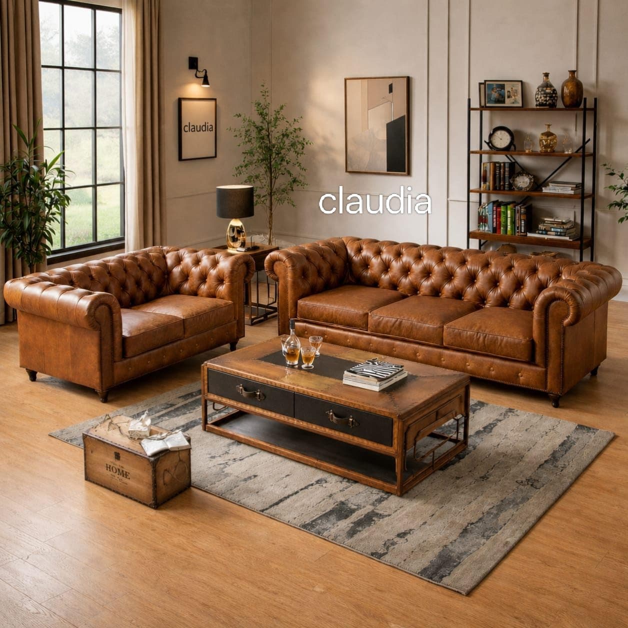 Modern Classic Design Leatherette Luxury Chester Sofa Set with Button Tufted, 3+2=5 Seater Sofa for Living Room Home, Office Bar, Hotel, Reaturant and Lobby (Brown, 3+2=5 Seater Sofa)