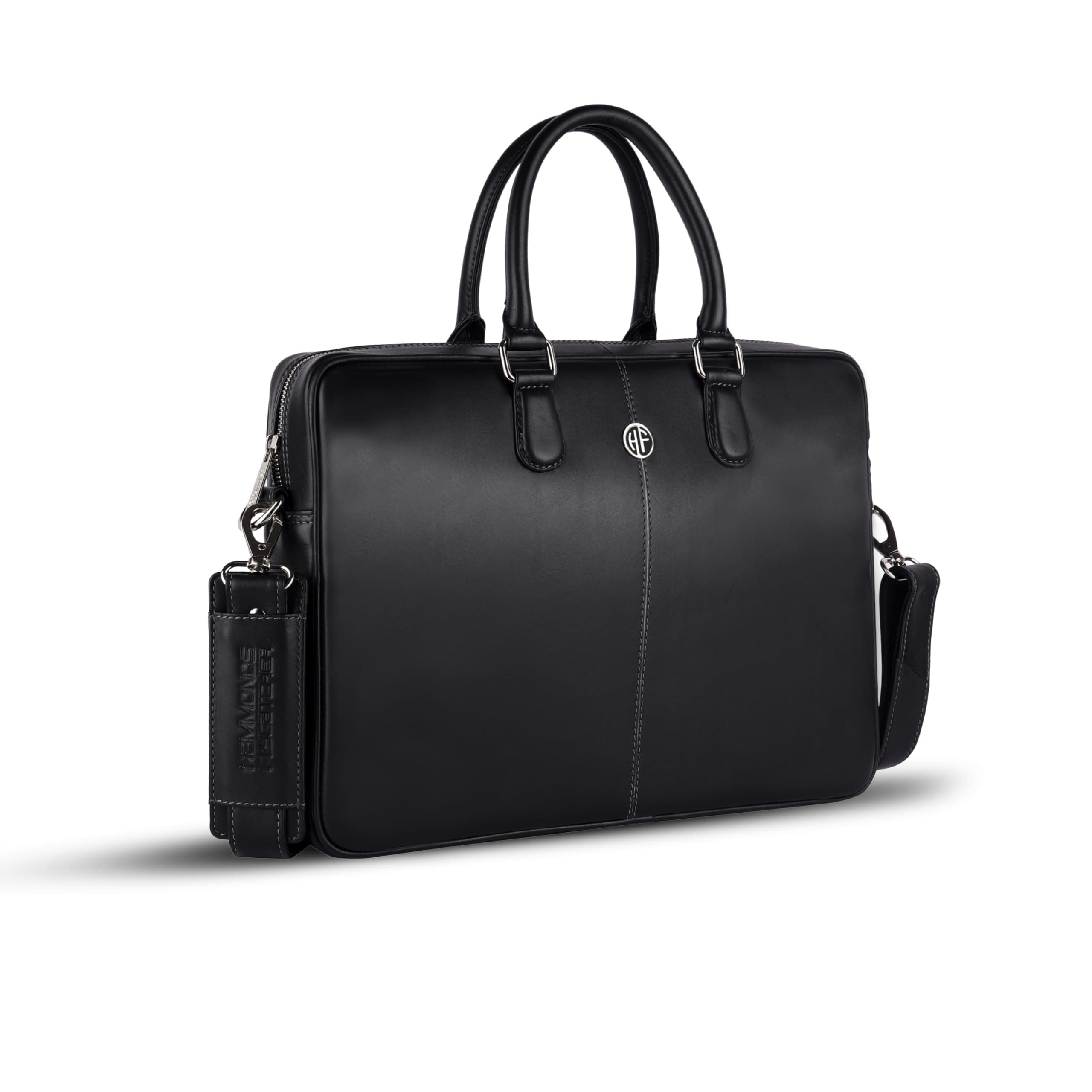 HAMMONDS FLYCATCHER Genuine Leather Black Laptop Bag for Men - Messenger Office Bag for Men - Fits Up to 15.6 Inch Laptop - Adjustable Shoulder Strap - Ideal for Office, Travel, Daily Use