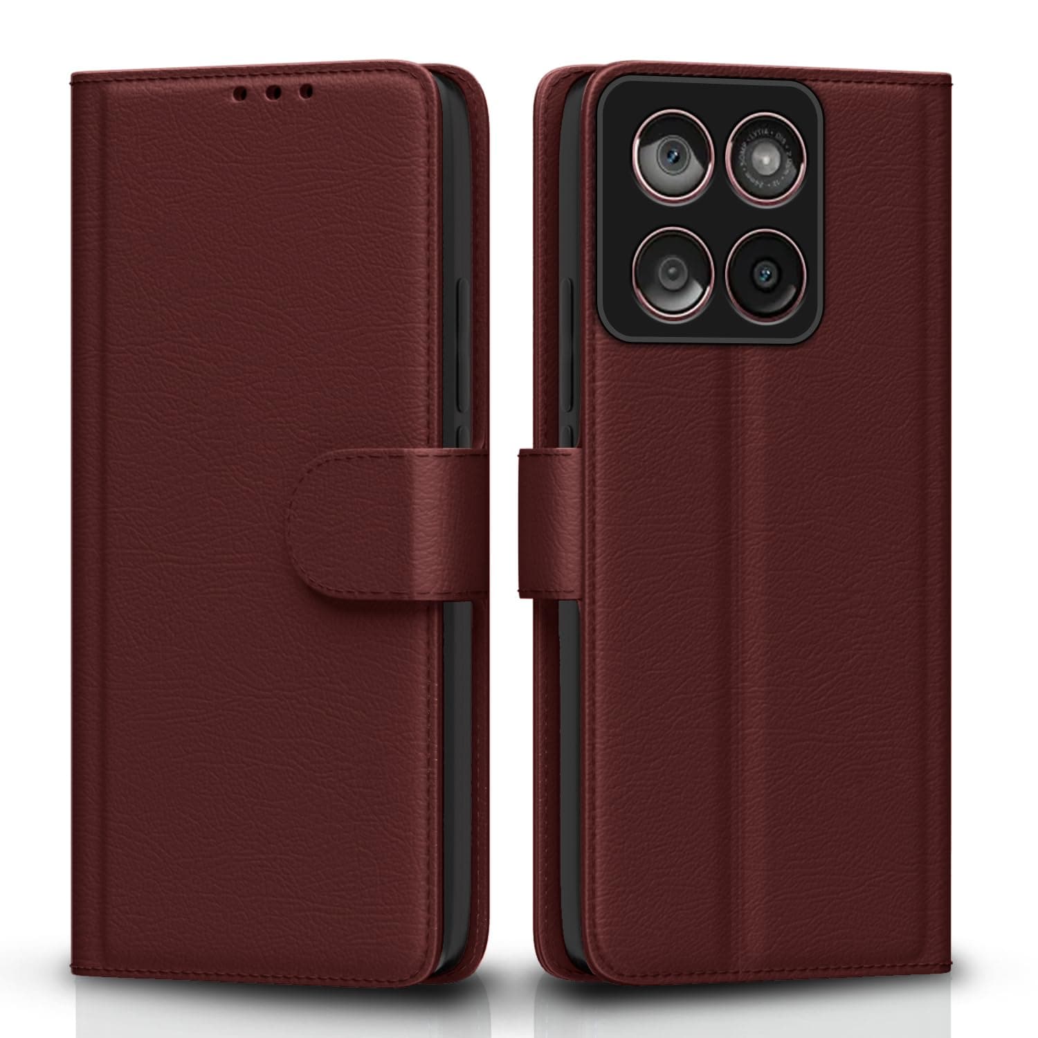 Amazon Basics Flip Cover for Moto Edge 60 Fusion 5G Leather Finish | Wallet Stand and Shock Proof | Inside TPU with Card Pockets | Complete Protection Flip Case(Brown)