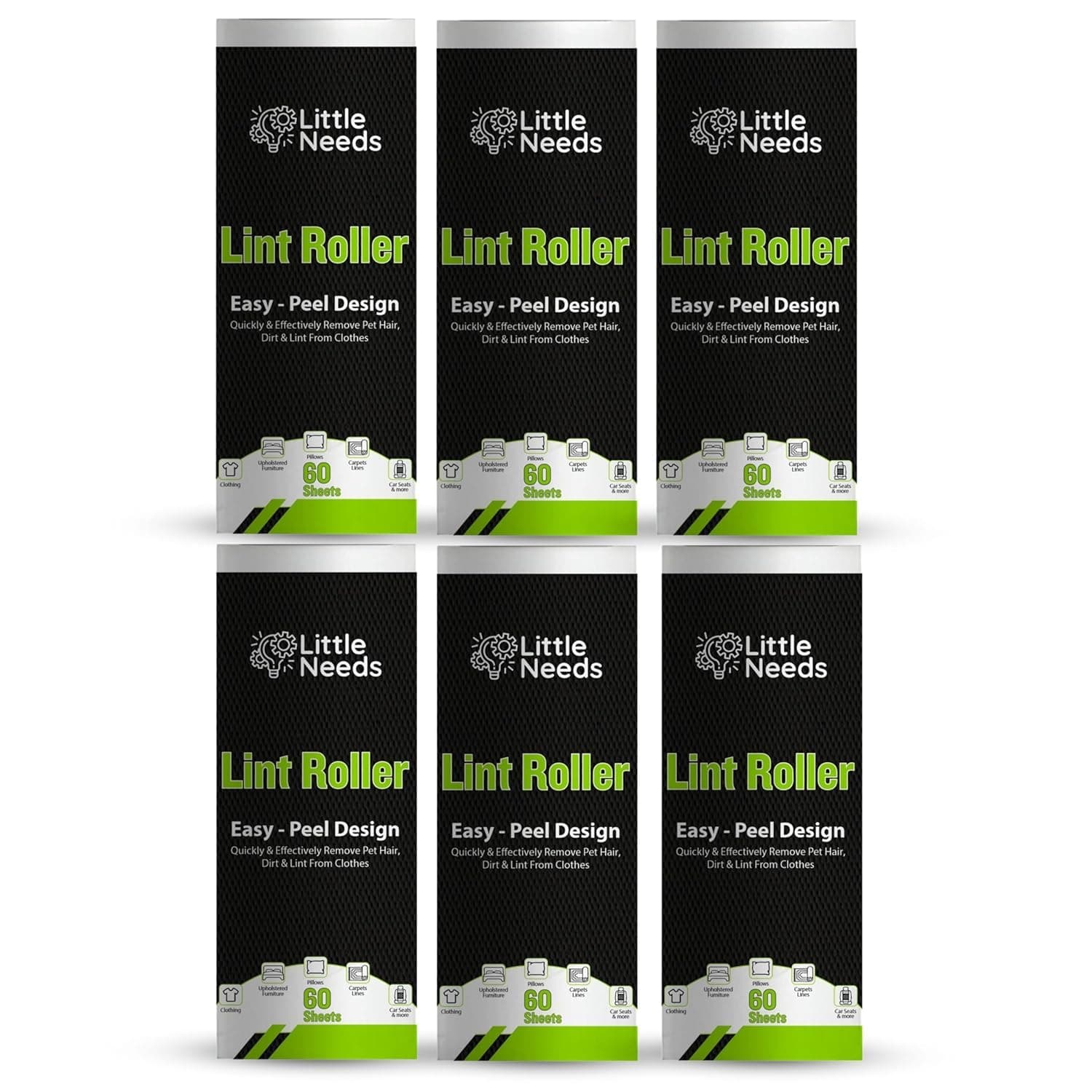 Little Needs Pet Hair Remover Lint Roller Refills - (6 Refills, Total 360 Sheets) I Extra Sticky Lint Roller Refills, 60 Sheets per Roller I Pet Hair Remover for Clothes, Sofa, Furniture & Coats
