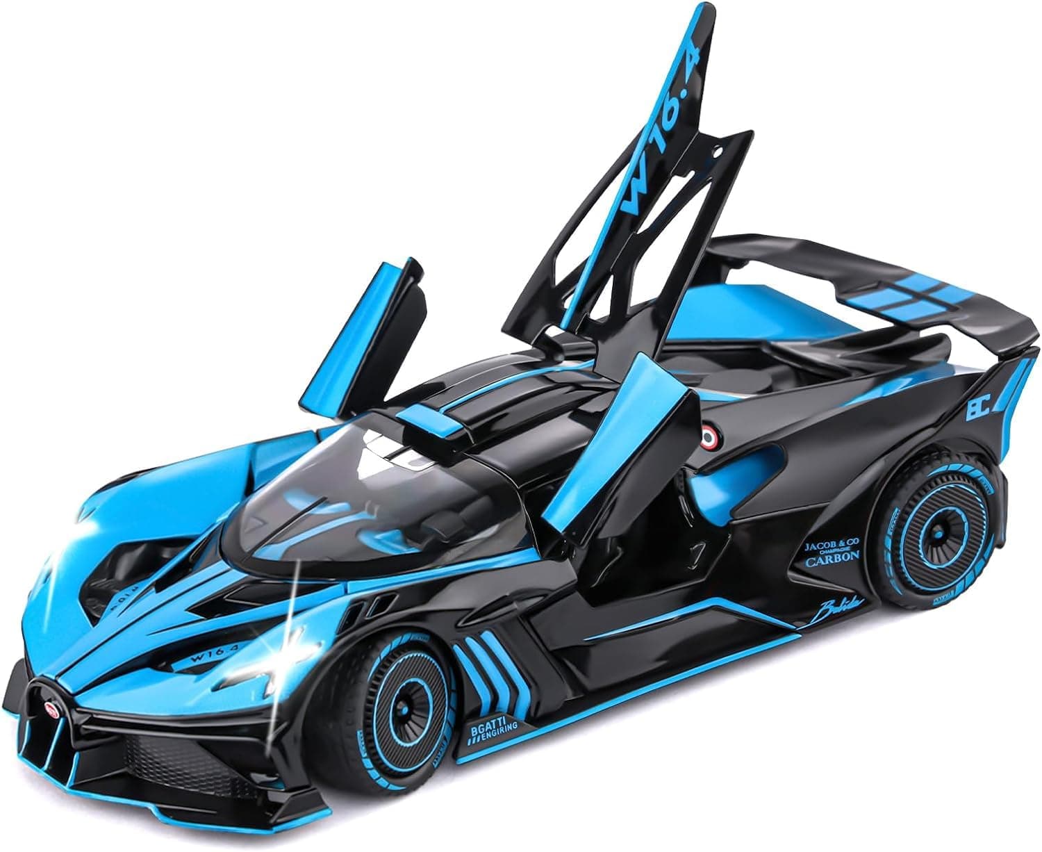 VARIYA ENTERPRISE® 1/24 Big Bugatti Bolide Toy Car Metal Pull Back Diecast Car with Openable Door and Sound Light, Gifts Toys for Kids【 Blue 】