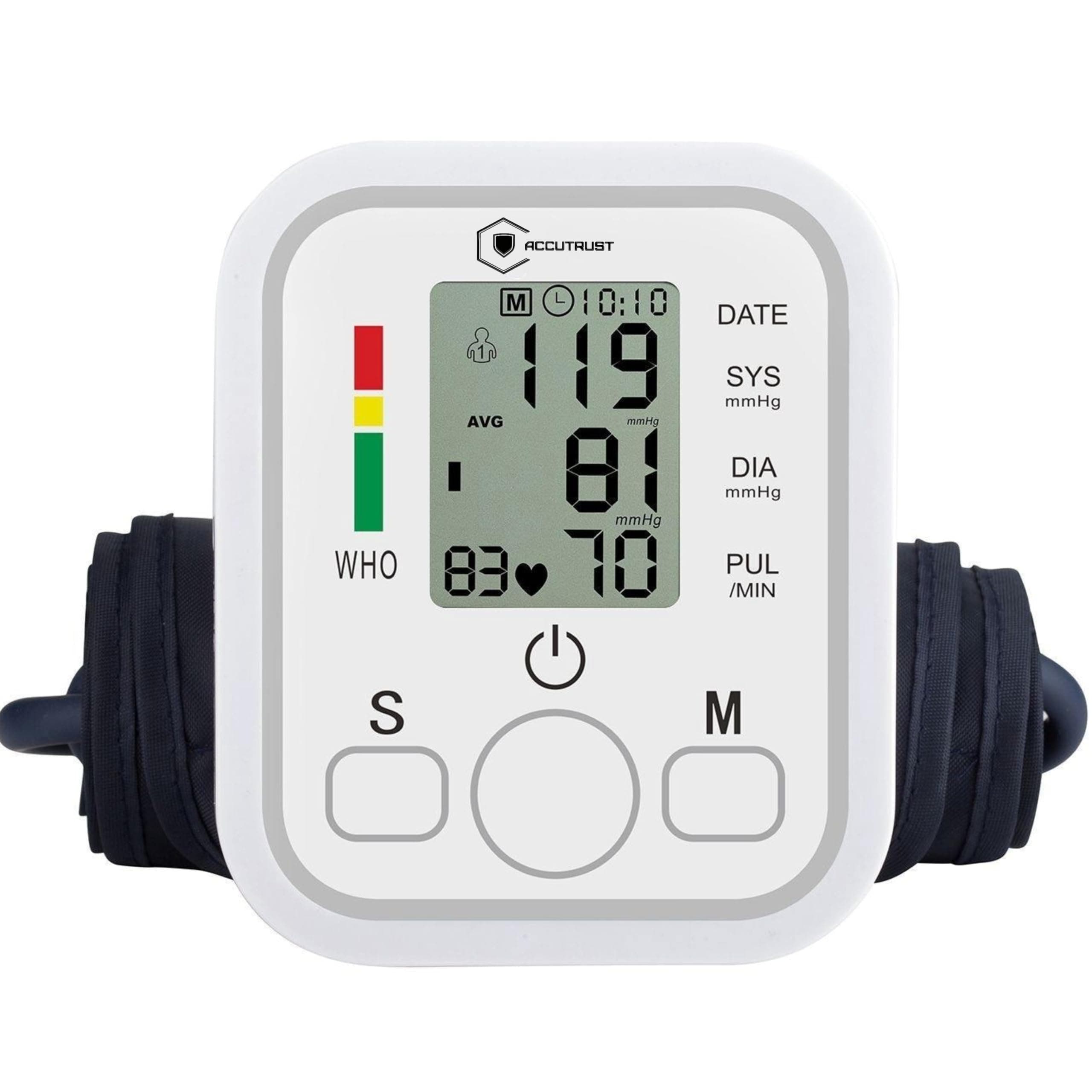 AccuTrust Digital Blood Pressure Monitor for Upper Arm with Large LCD Display, Hypertension Indicator, 2 User Memory (90 Readings), Pulse Rate & Heartbeat Detection – Automatic BP Machine