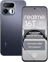 realme 16T 5G Smartphone 8000mAh Batterya 45W Fast Charge, 6.8 inch 144Hz Display, 6GB RAM 128GB ROM, 50mp AI Rear Camera, MediaTek Dimensity 6300 Chipset, Android 16, IP69 Pro Starlight Black