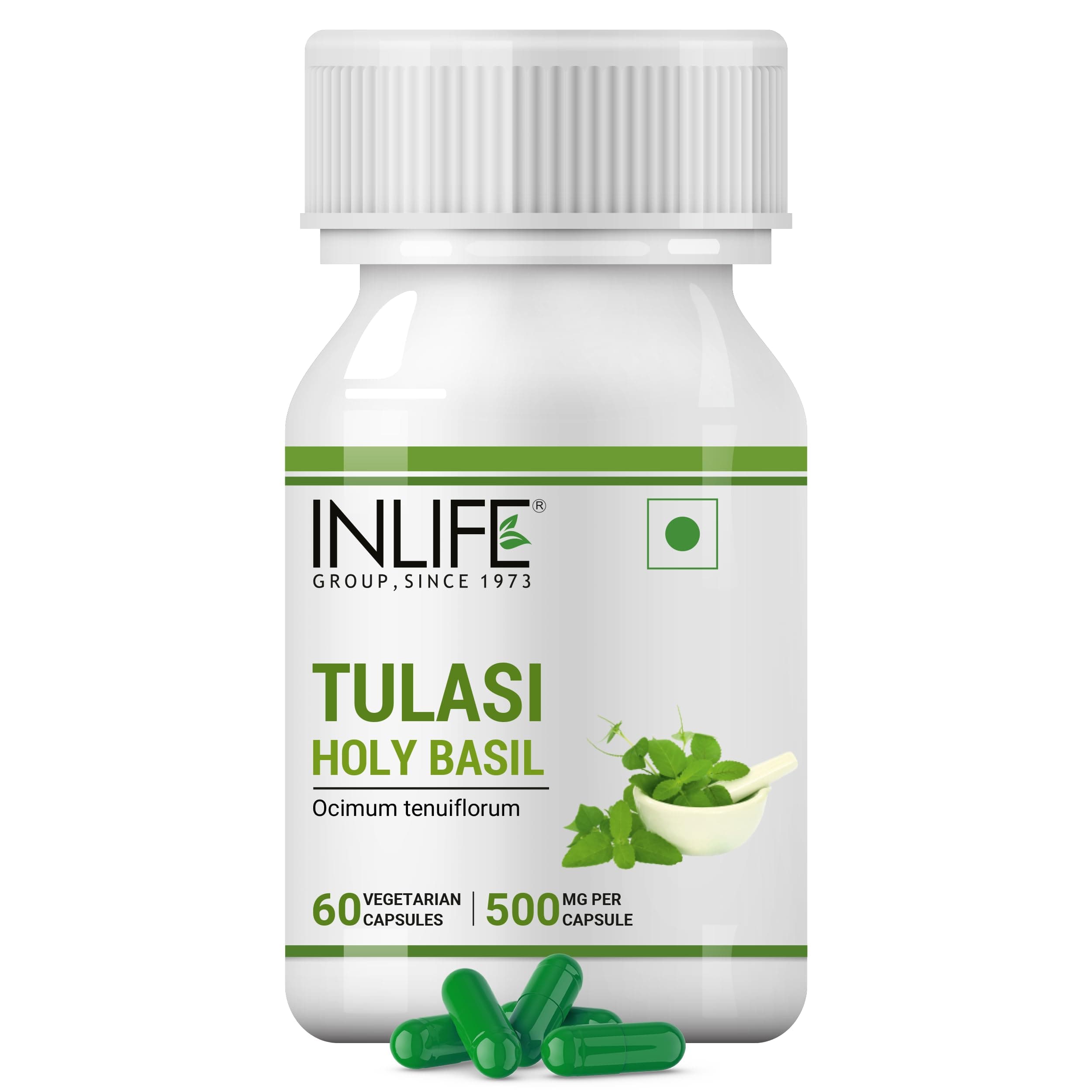 INLIFE Tulsi (Tulasi) Extract Capsules | Holy Basil | Pure Herbal Supplement |, 500mg – 60 Vegetarian Capsules (Pack of 1, 60)