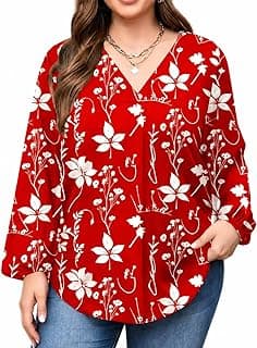 Generic Jaipur Fashion Women's Floral Print Rayon Top, V-Neck, Long Sleeves with Elastic Cuffs, Curved Hem