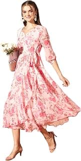 Miss Chase Women’s V-Neck 3/4 Sleeve Wrap Midi Chiffon Dress
