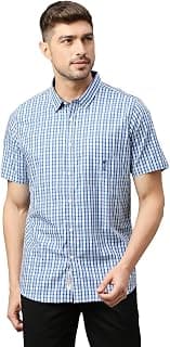 Thomas Scott Mens | Half Sleeve Checkes | Printed | Slim Fit | 100% Cotton | Spread Collar | Shirts