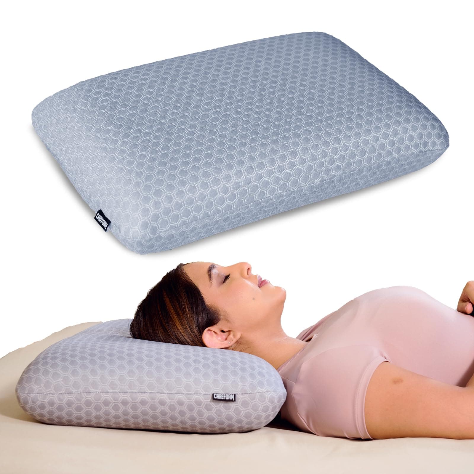 CareFoam Orthopedic Memory Foam Pillow for Comfortable Sleep, Neck & Shoulder Pain Relief with Removable Zipper Grey Jacquard Cover 24 x 15 x 5 Inch Pack of 1