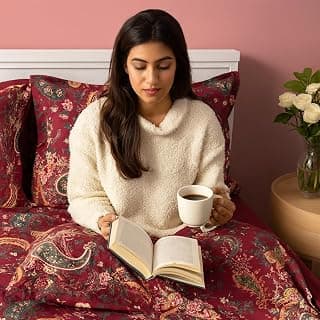 Swayam Pure Cotton King Bedsheet with 2 Pillow Covers | Size 108 x 108 inch | 200 TC | Ethnic Motifs Design | Soft Breathable Bed Sheet | Comfortable & Durable for Bedroom - Maroon