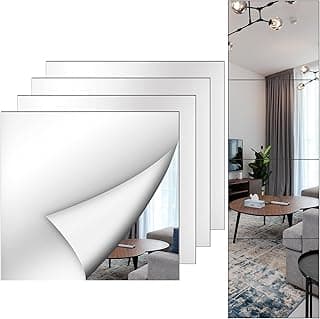 Wall Stickers Unbreakable Self-Adhesive Mirror Tiles, Acrylic Shatterproof Peel and Stick Mirror Sheets Panels for Bedroom, Home Gym, Door, Living Room Wall Décor (12"x14" - 4 Pcs)