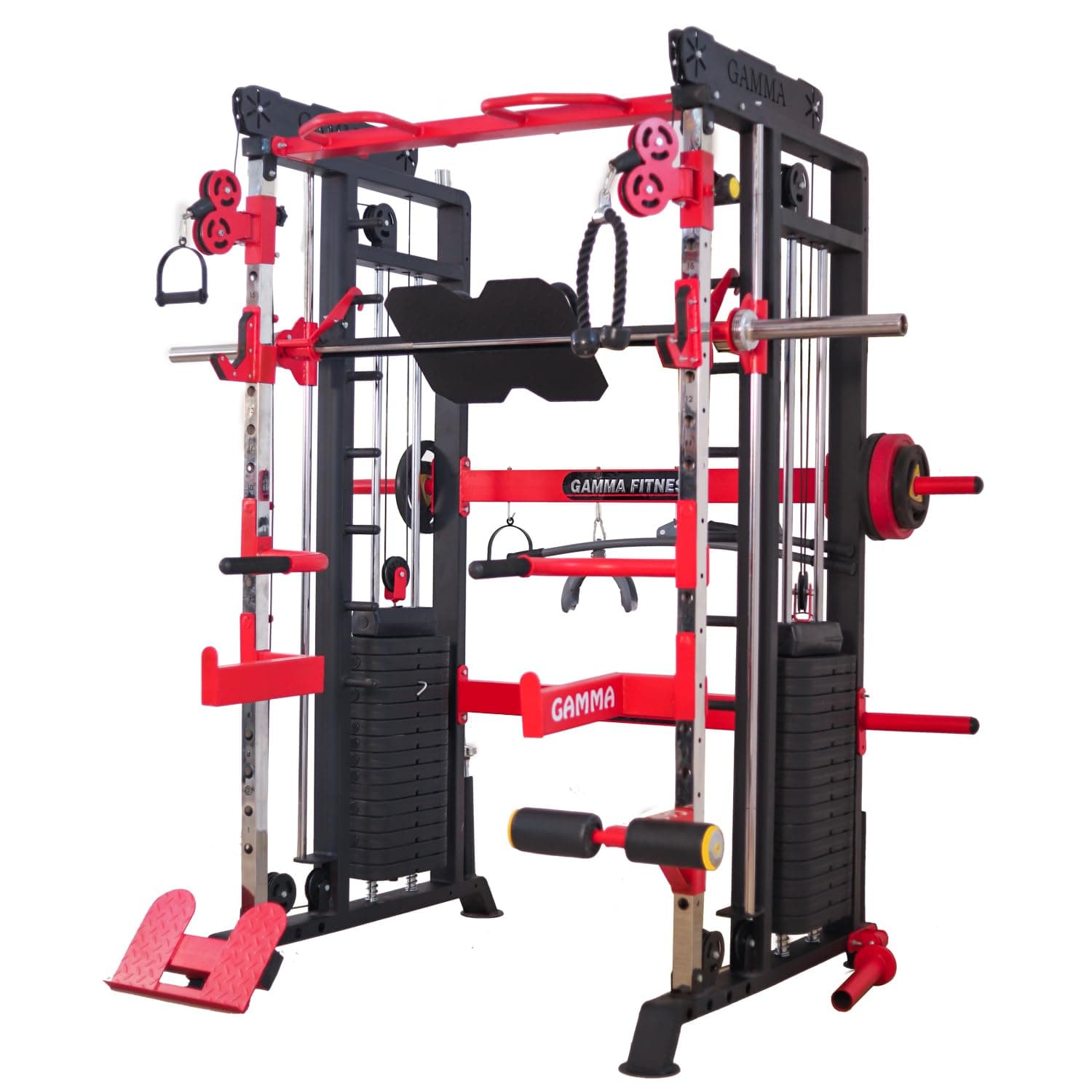 GAMMA FITNESS Alloy Steel FTS-101 Multi Gym Functional Trainer with Smith Machine for Home Gym Equipment, Black & Red