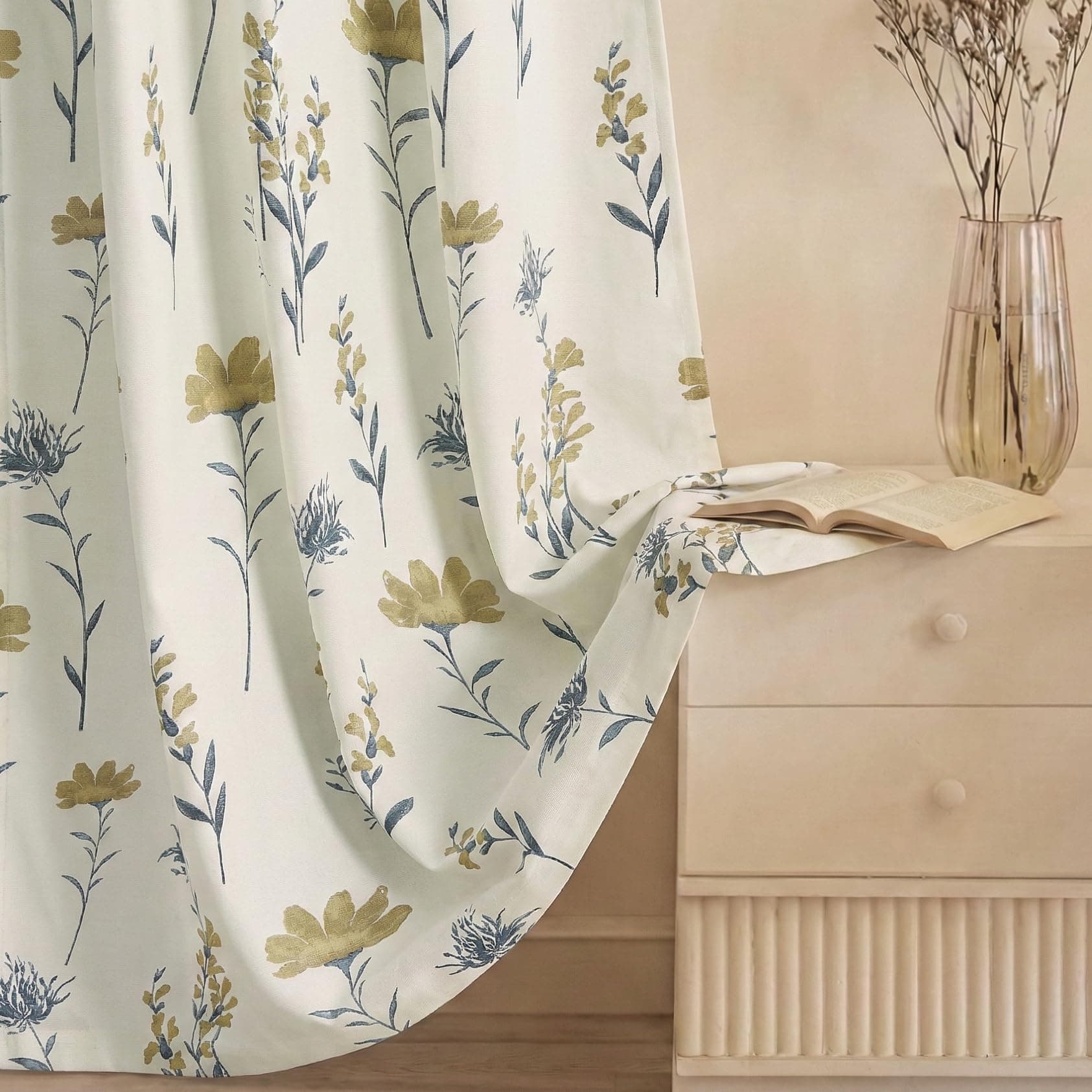HUESLAND Cotton Curtains for Windows, 5 feet Long 1 Bohemian Eyelet Curtain (Window 5 x 4 ft, Cream, Pastel Olive & Teal)