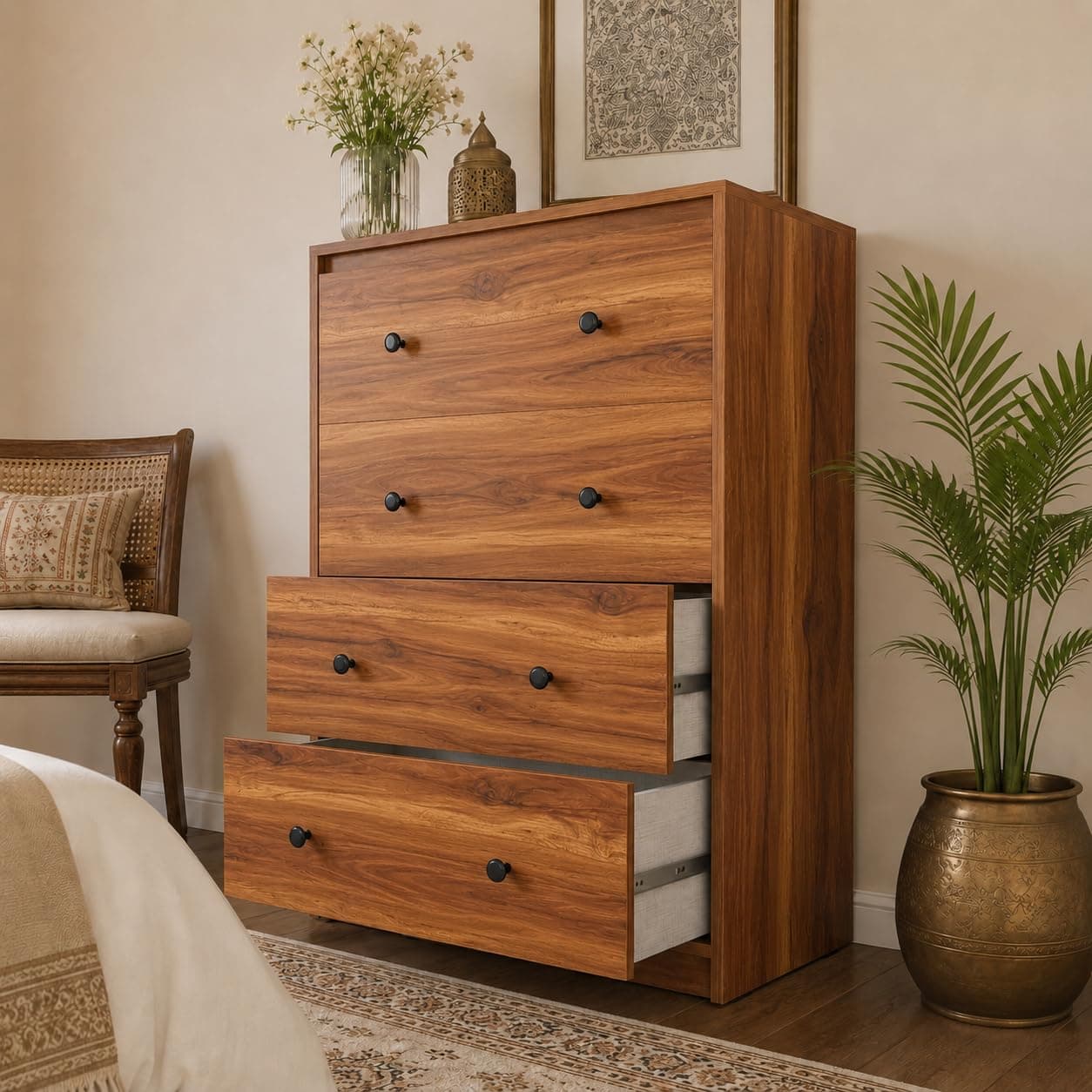 Studio Kook Avon Engineered Wood Chest of Drawers, 4 Drawers (Matte Finish) (Amber Walnut)
