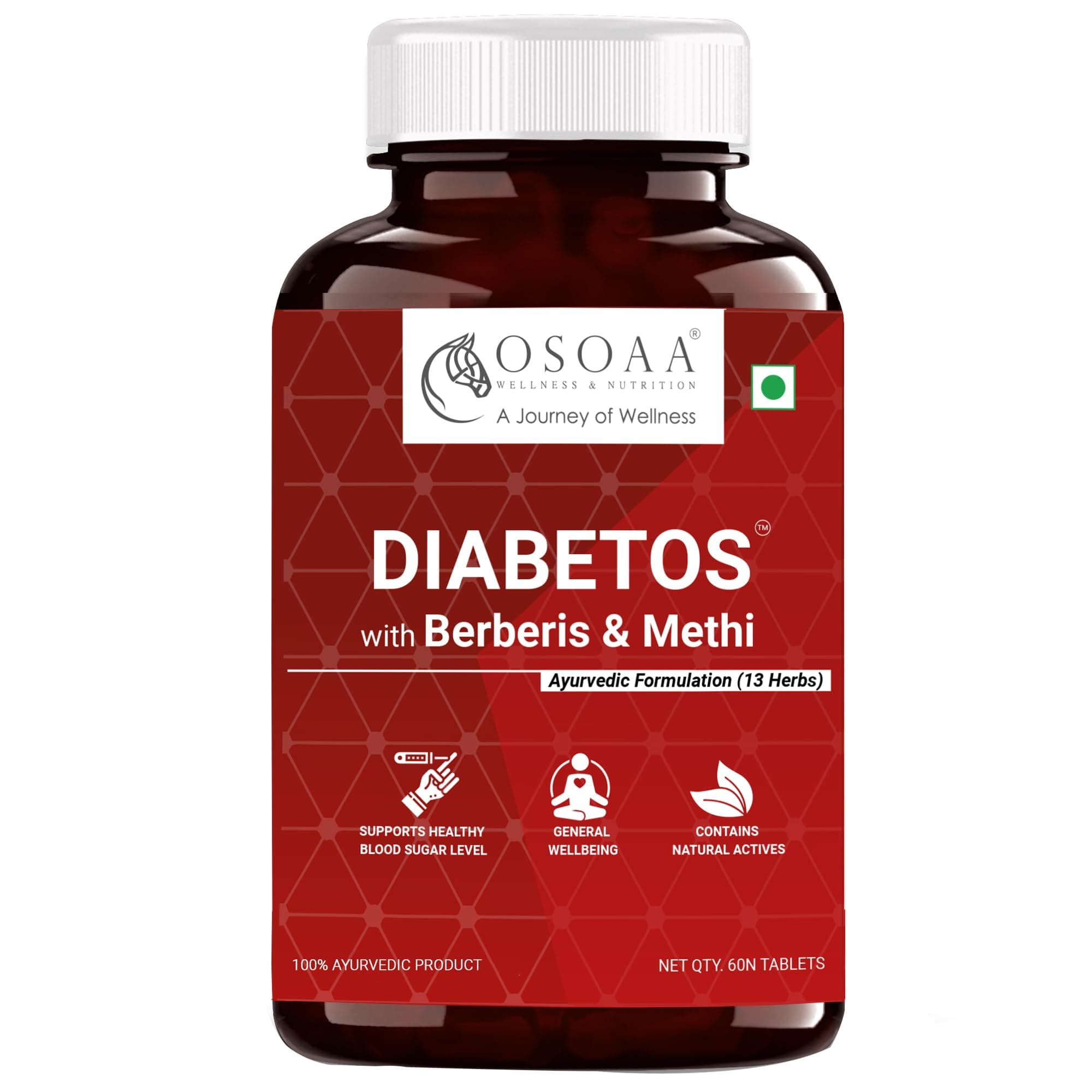 OSOAA Diabetic Care Tablets (Diabetos) | Karela, Jamun, Gurmar, Methi, Neem & Other Herbs | Supports Blood Sugar Management & Diabetes Care | 60 Veg Tablets