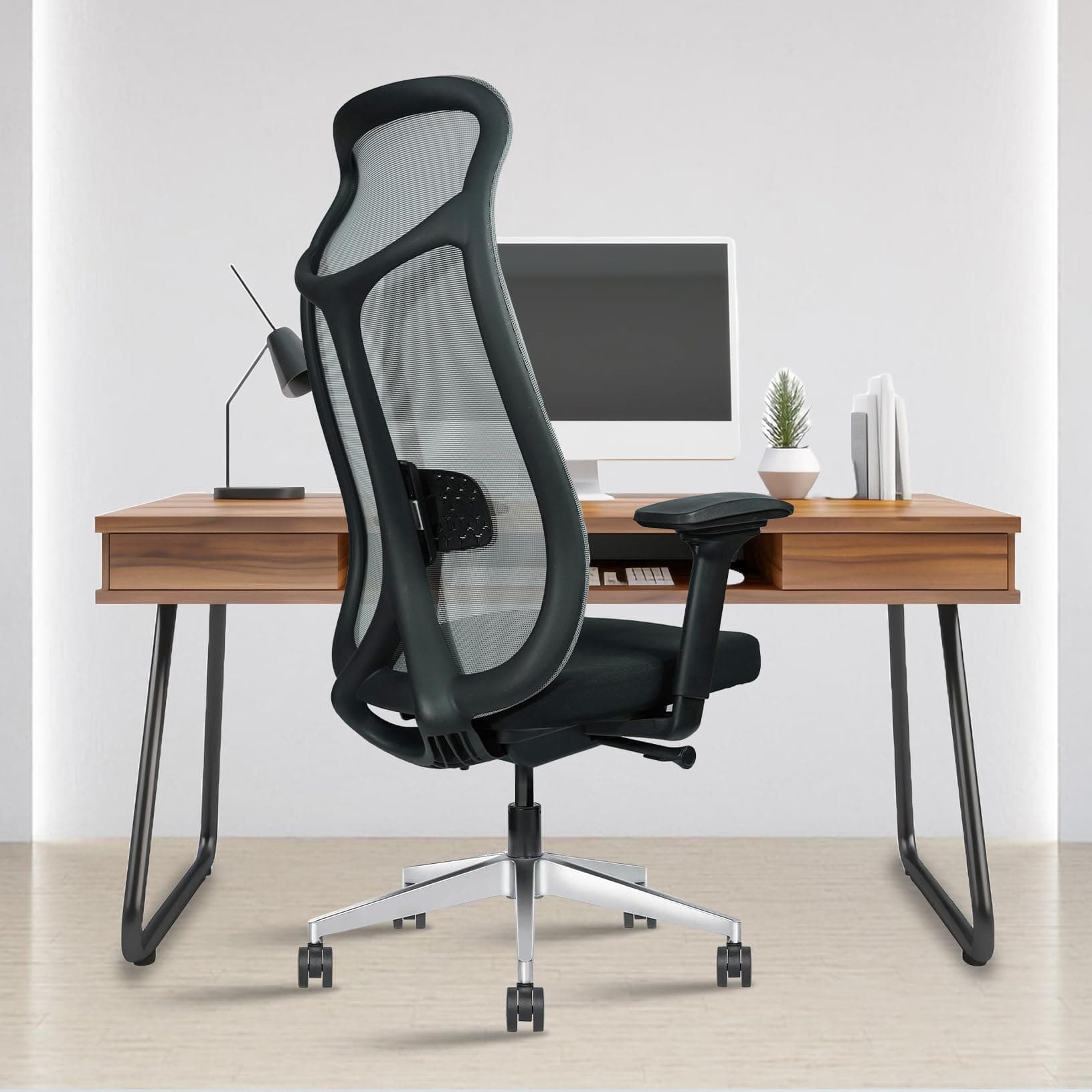 ROSE® Curve Premium Office Chair | High Back | Mesh Ergonomic Home Office Desk Chair with 4D Adjustable Armrests | Auto Wight Slider Mechansim | Ideal for Adults & Work Professionals (Grey & Black)
