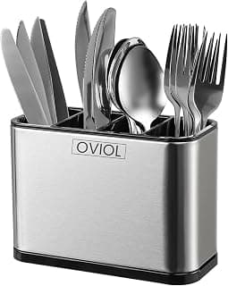 OVIOL Stainless Steel Spoon Stand for Kitchen Steel Cutlery Stand Spoon Organizer for Kitchen Cutlery Holder for KitchenCountertop Forks Spatula Knives Spoon Holder Rustproof Durable.