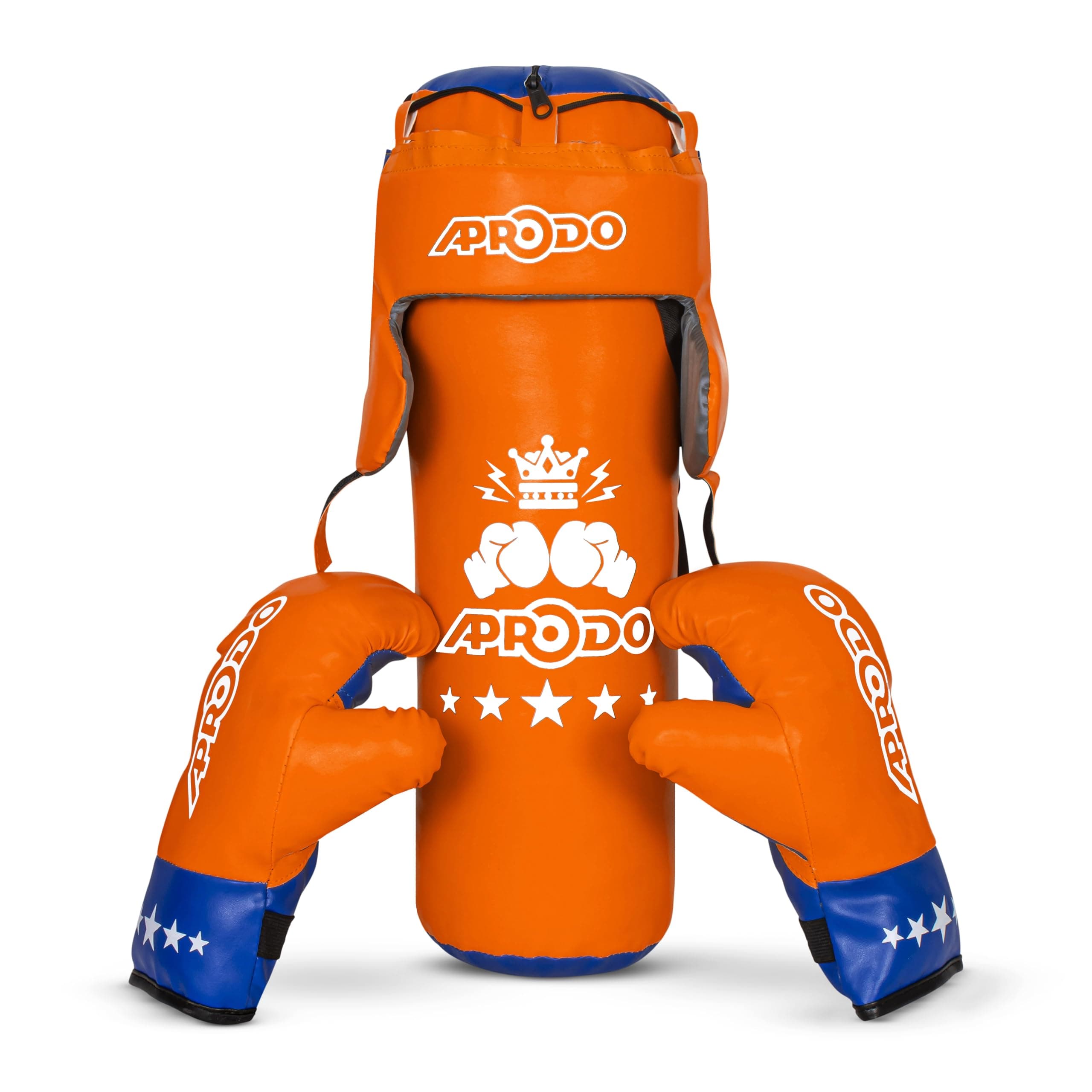 Aprodo Pack of 4 Kids Boxing Kit Set | Punching Bag for Karate | Bounce-Back Martial Arts Bag for Boys & Girls for Age 3 4 5 6 7 8 Years to Relieve Energy and Build Skills (Orange Blue)