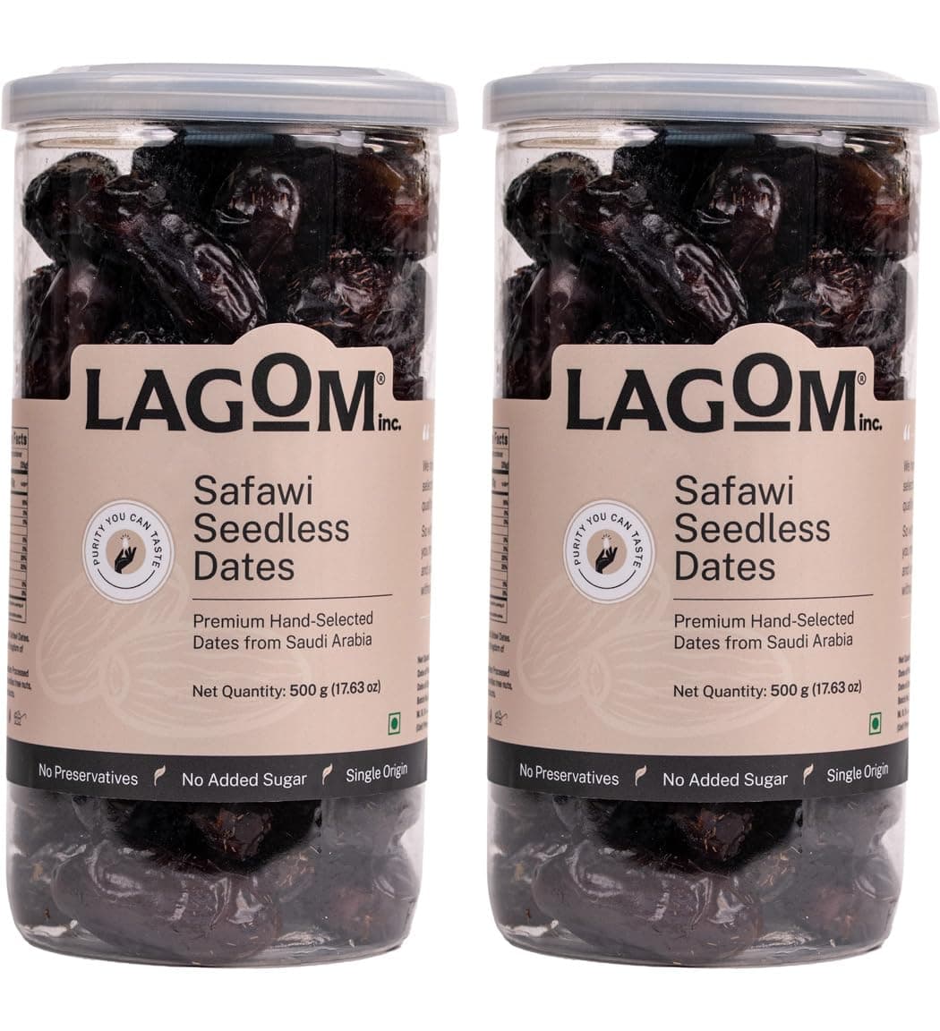 Lagom Safawi Seedless Dates 1 kg | Premium Pitted Saudi Khajoor | Soft, Rich & Naturally Sweet | No Added Sugar, No Preservatives | Vegan, Gluten Free, Non-GMO