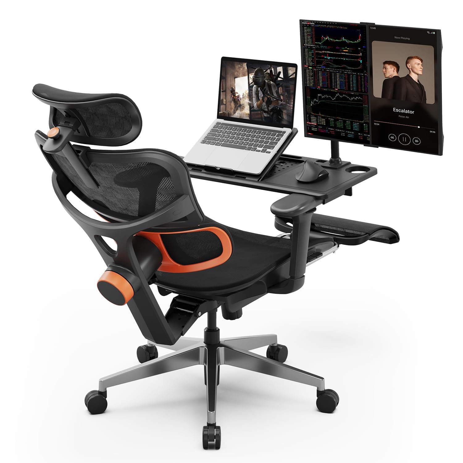 DROGO Sitsmart with Tray Premium Ergonomic Full Mesh Office Chair for Work from Home, High Back Computer Chair with Adaptive Lumbar Support, 4D Headrest, 4D Armrest, Footrest & Recline (Black)