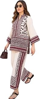 Modestouze Attires Cord Set for Women Cotton Stylish Poly Rayon - Turkish Co Ord Set for Women Stylish Mandarin Neck Floral Print Western Co Order Sets, Wear as Office Coat, Travel Coord