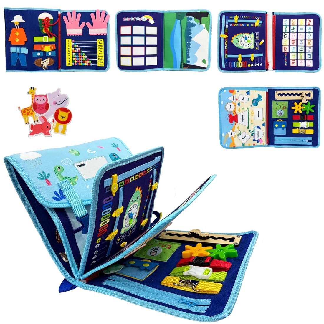 Wembley Busy Board Activity Binder Interactive Sensory Educational Toy for Toddlers Supports Fine Motor Skills & Creativity with Activities for Kids Soft Felt Busy Binder Birthday Gift - Dino Backpack